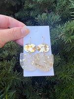Gold Flake Deco Metal Acrylic Earrings