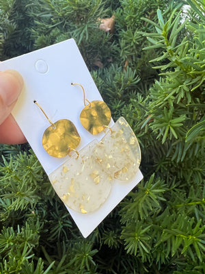 Gold Flake Deco Metal Acrylic Earrings