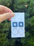 Navy Blue Silver Square Duo Earrings