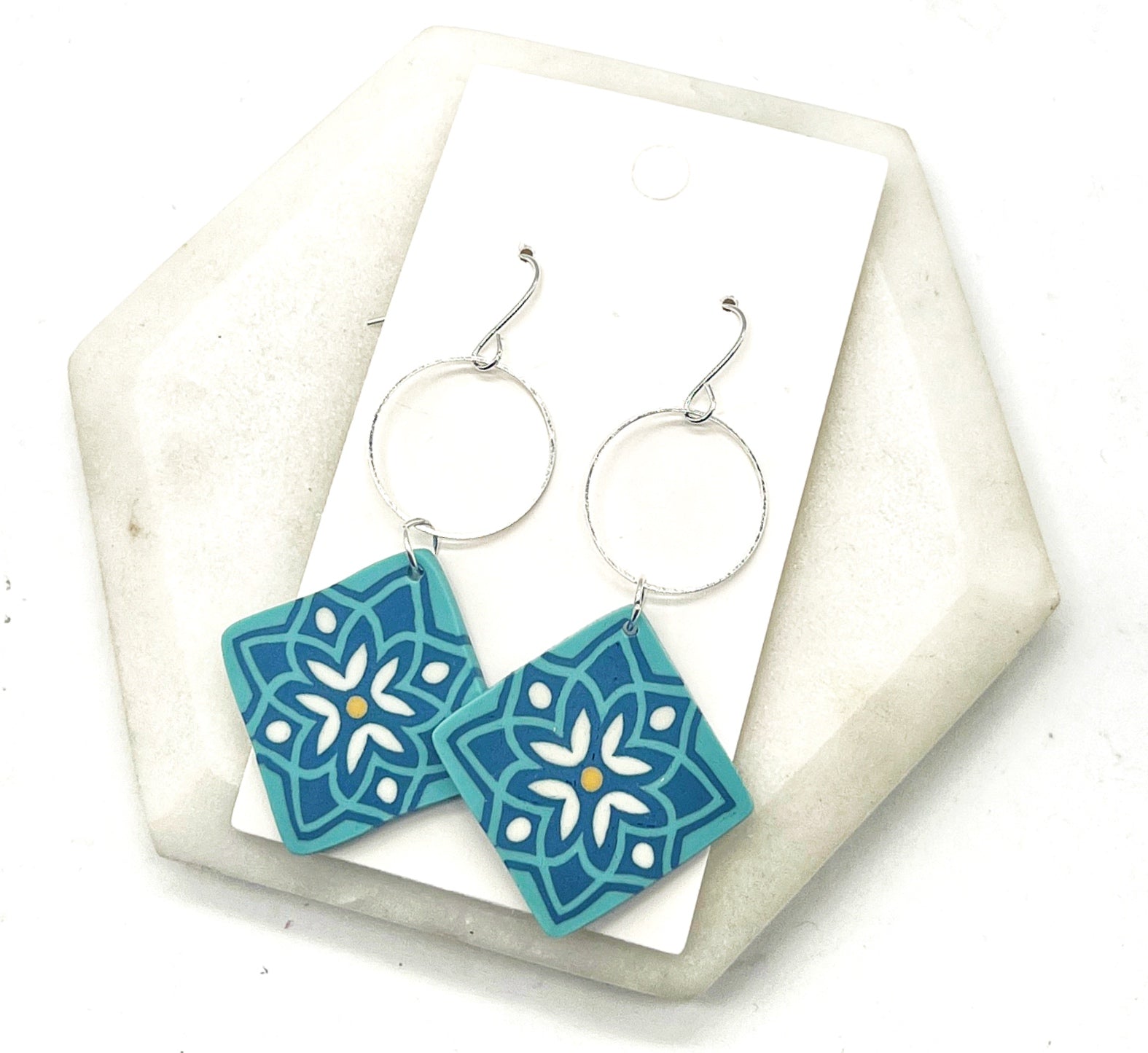 Teal Blue Tahitian Tile Earrings