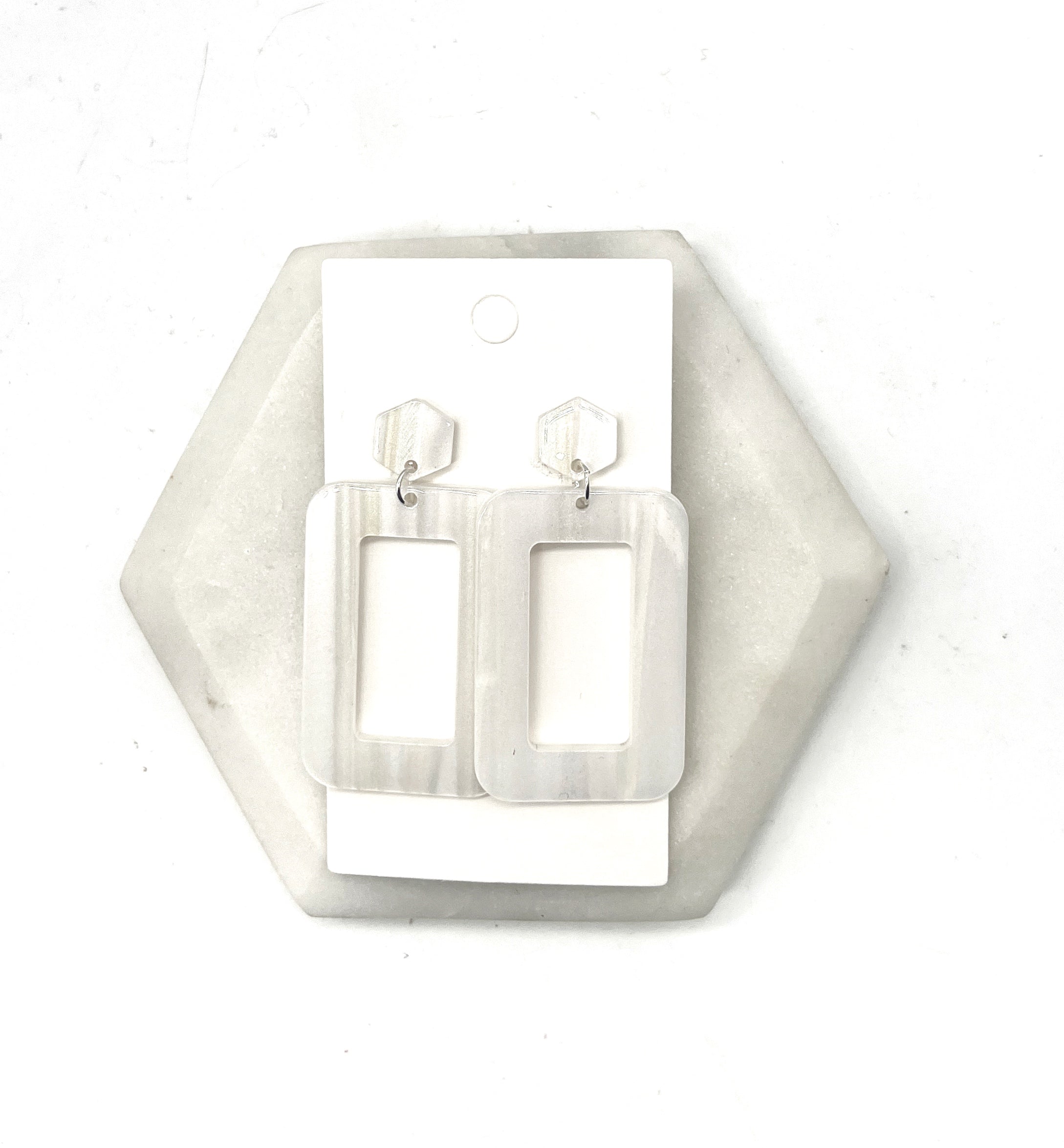 White Iridescent Rectangle Acrylic Earrings