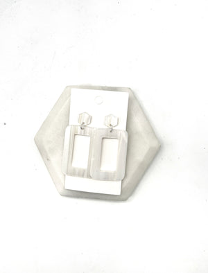 White Iridescent Rectangle Acrylic Earrings