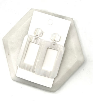 White Iridescent Rectangle Acrylic Earrings