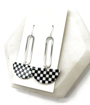 Checkered Luna Swing Earrings