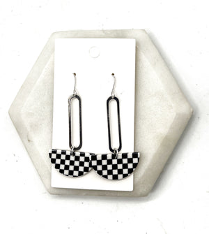Checkered Luna Swing Earrings