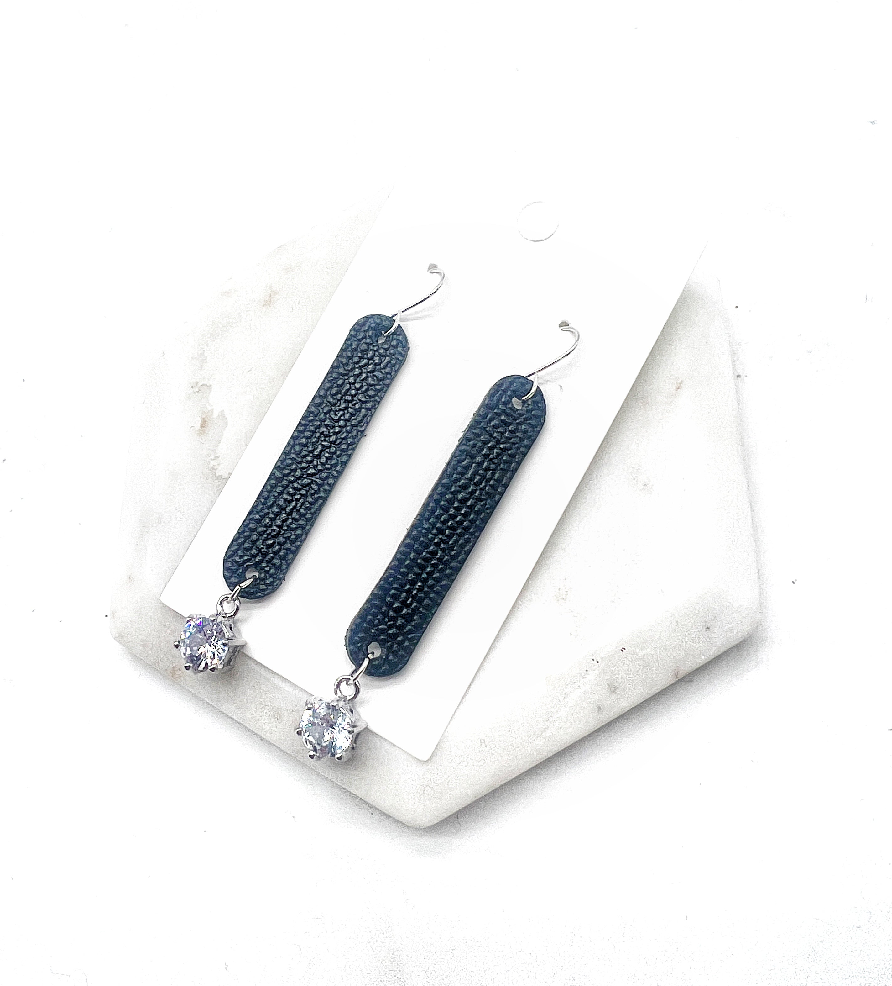 Cora Black Leather and CZ Dangle Earrings