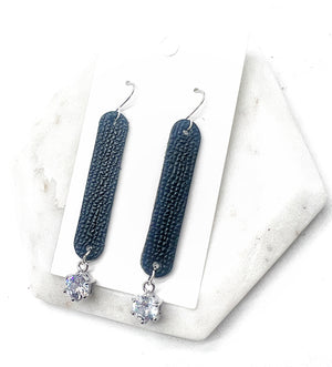 Cora Black Leather and CZ Dangle Earrings