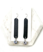 Cora Black Leather and CZ Dangle Earrings