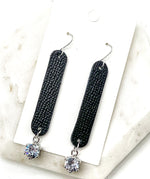 Cora Black Leather and CZ Dangle Earrings