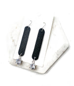 Cora Black Leather and CZ Dangle Earrings