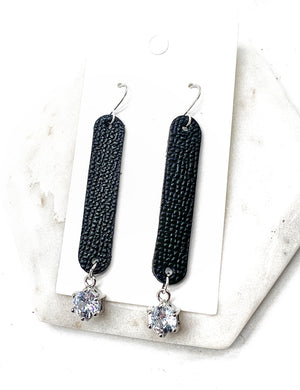 Cora Black Leather and CZ Dangle Earrings