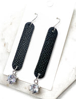 Cora Black Leather and CZ Dangle Earrings