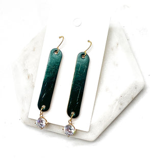 Cora Emerald Green Cork Leather and CZ Dangle Earrings