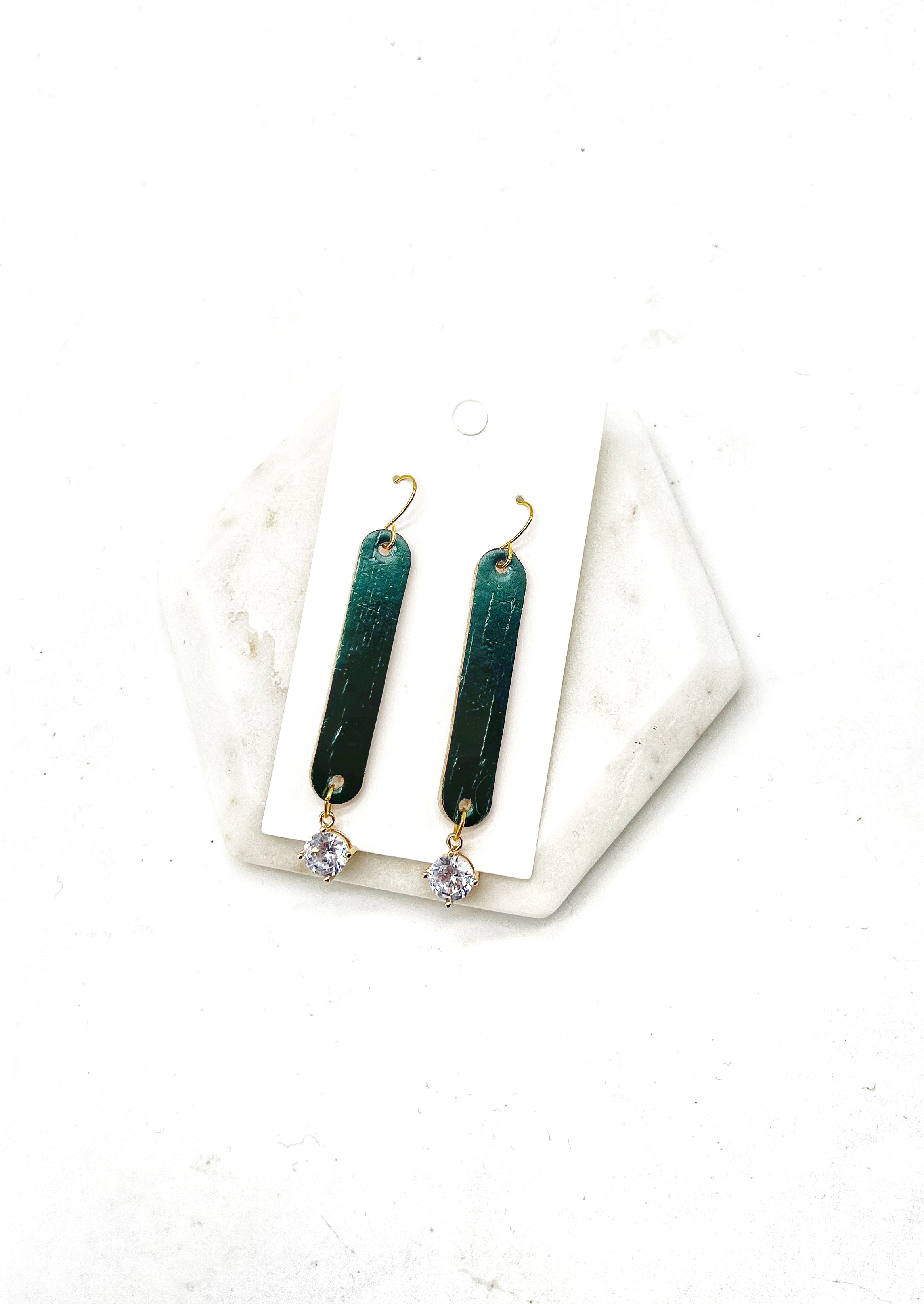 Cora Emerald Green Cork Leather and CZ Dangle Earrings