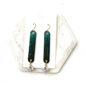 Cora Emerald Green Cork Leather and CZ Dangle Earrings