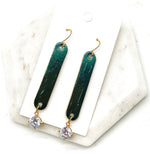 Cora Emerald Green Cork Leather and CZ Dangle Earrings