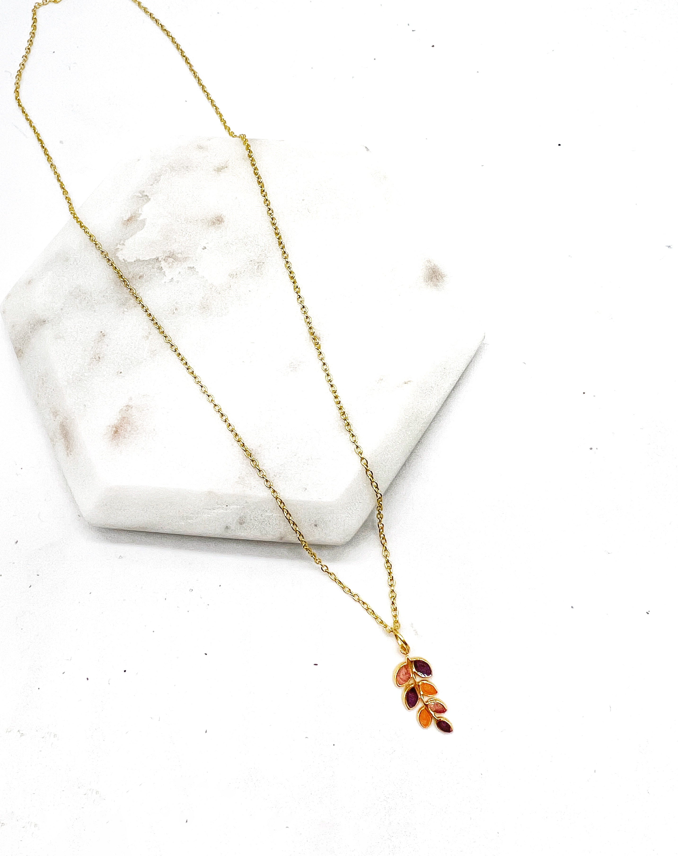 Leaf Enamel Charm Necklace