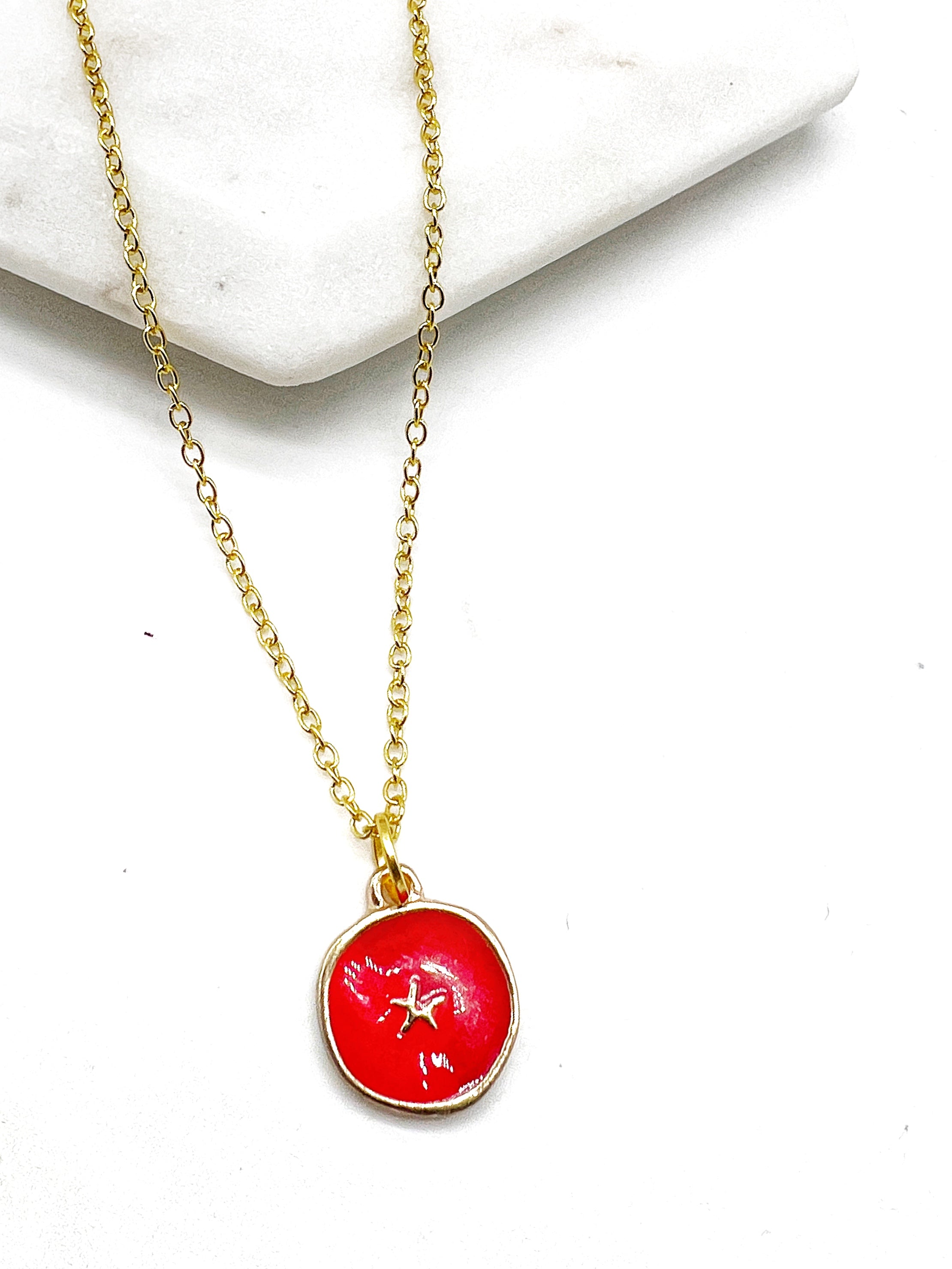 Red Star Enamel Charm Necklace