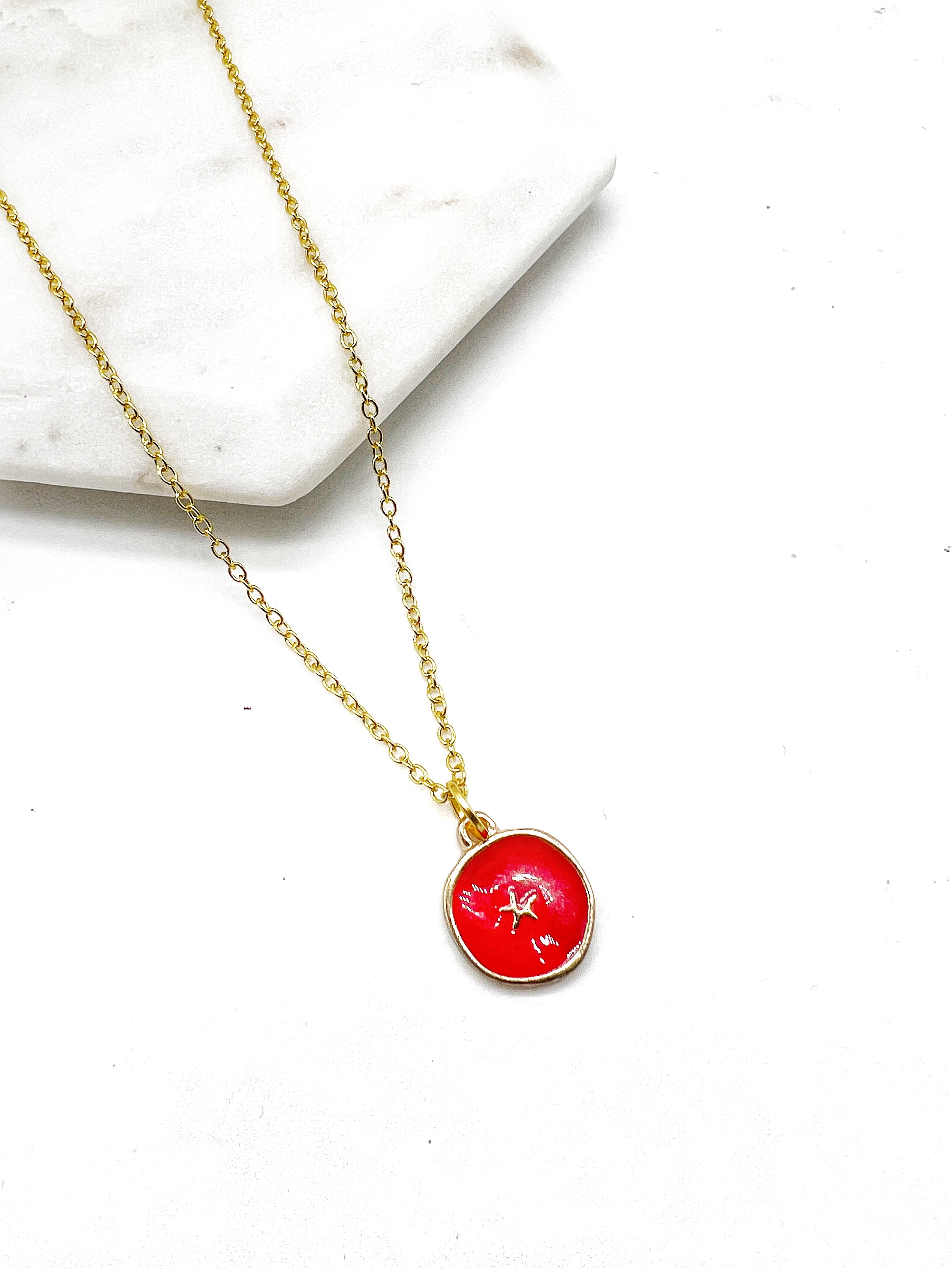 Red Star Enamel Charm Necklace