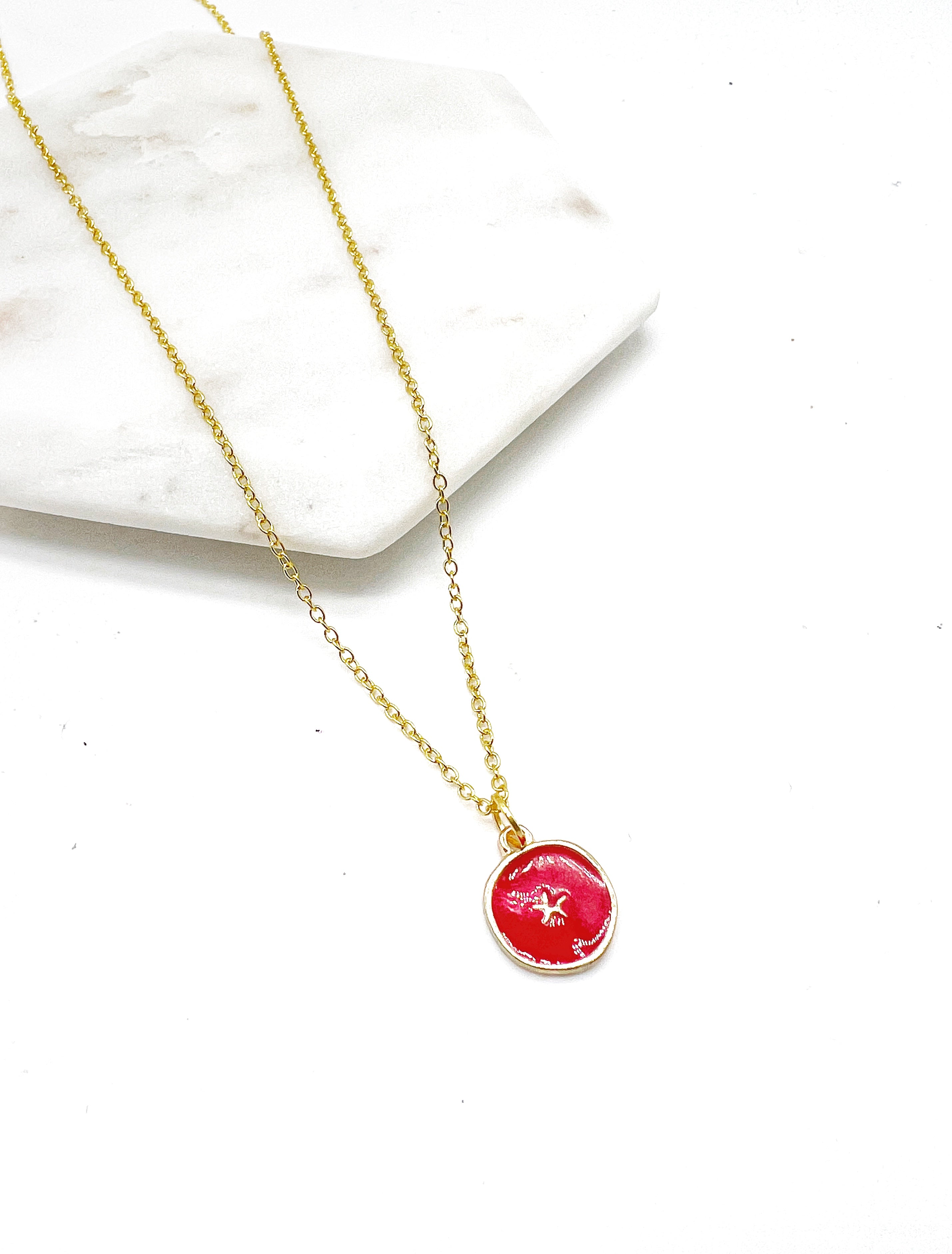 Red Star Enamel Charm Necklace