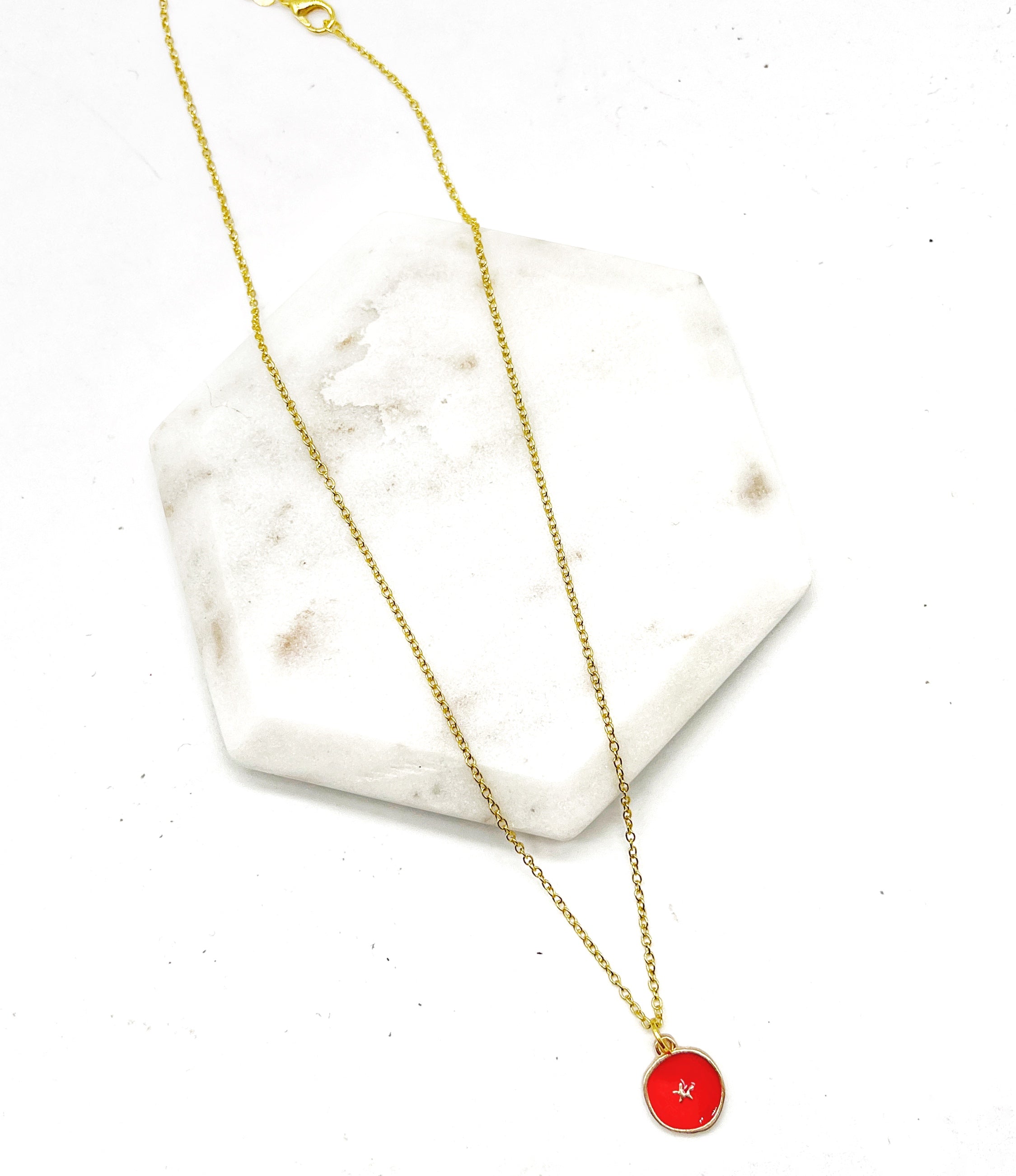 Red Star Enamel Charm Necklace