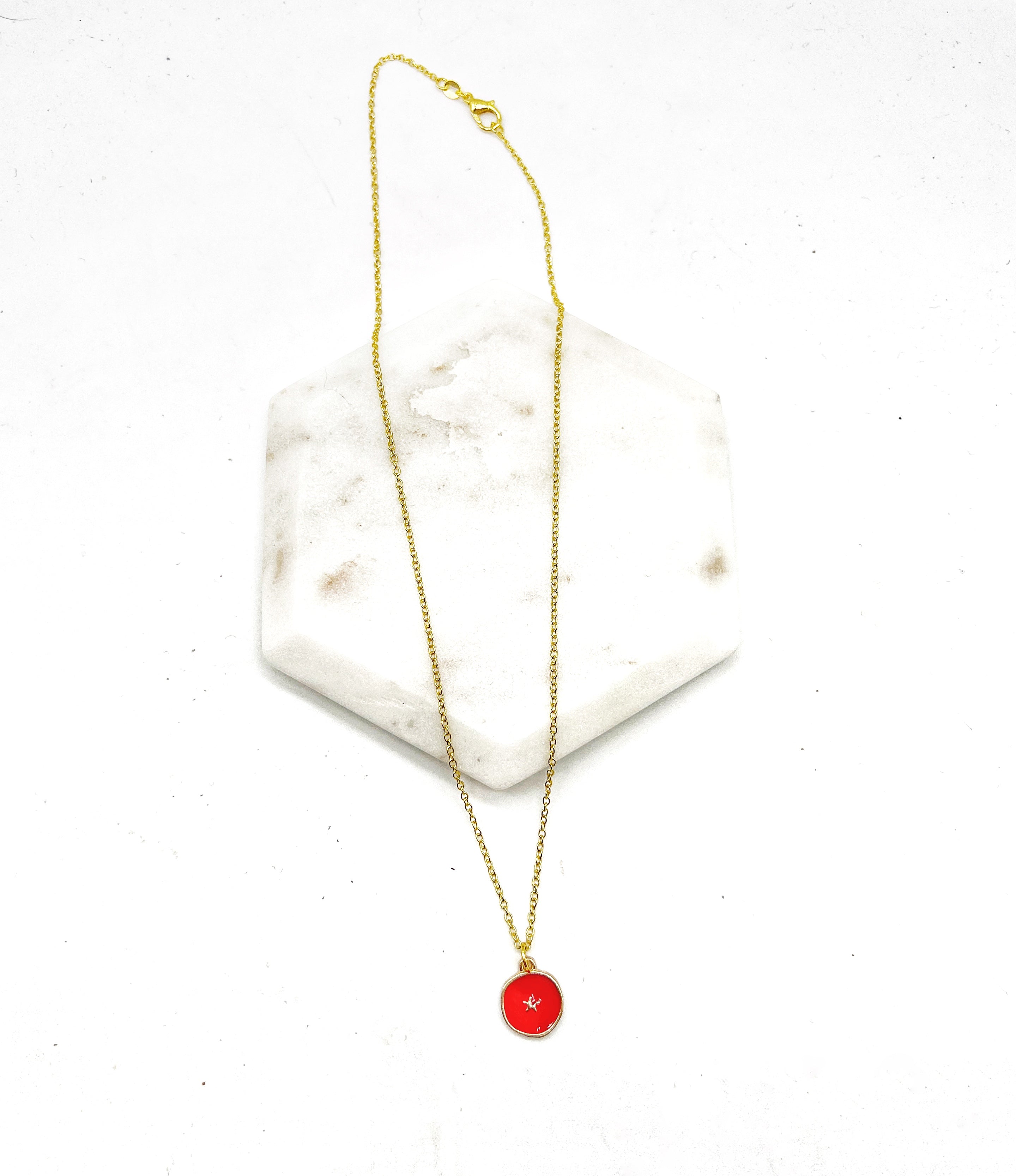 Red Star Enamel Charm Necklace