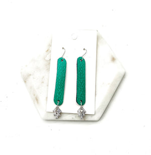 Cora Green Leather and CZ Flourish Earrings