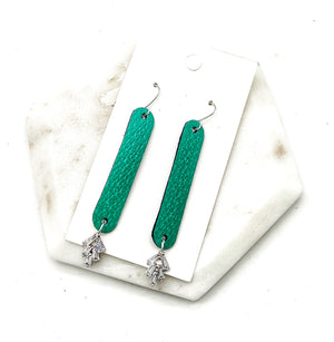 Cora Green Leather and CZ Flourish Earrings