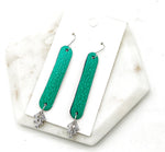 Cora Green Leather and CZ Flourish Earrings