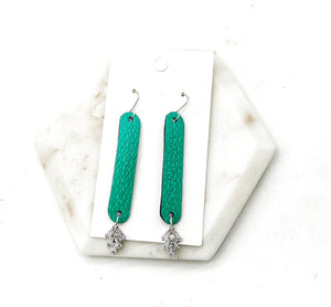 Cora Green Leather and CZ Flourish Earrings