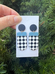Black White Blue Checkered Deco Acrylic Earrings