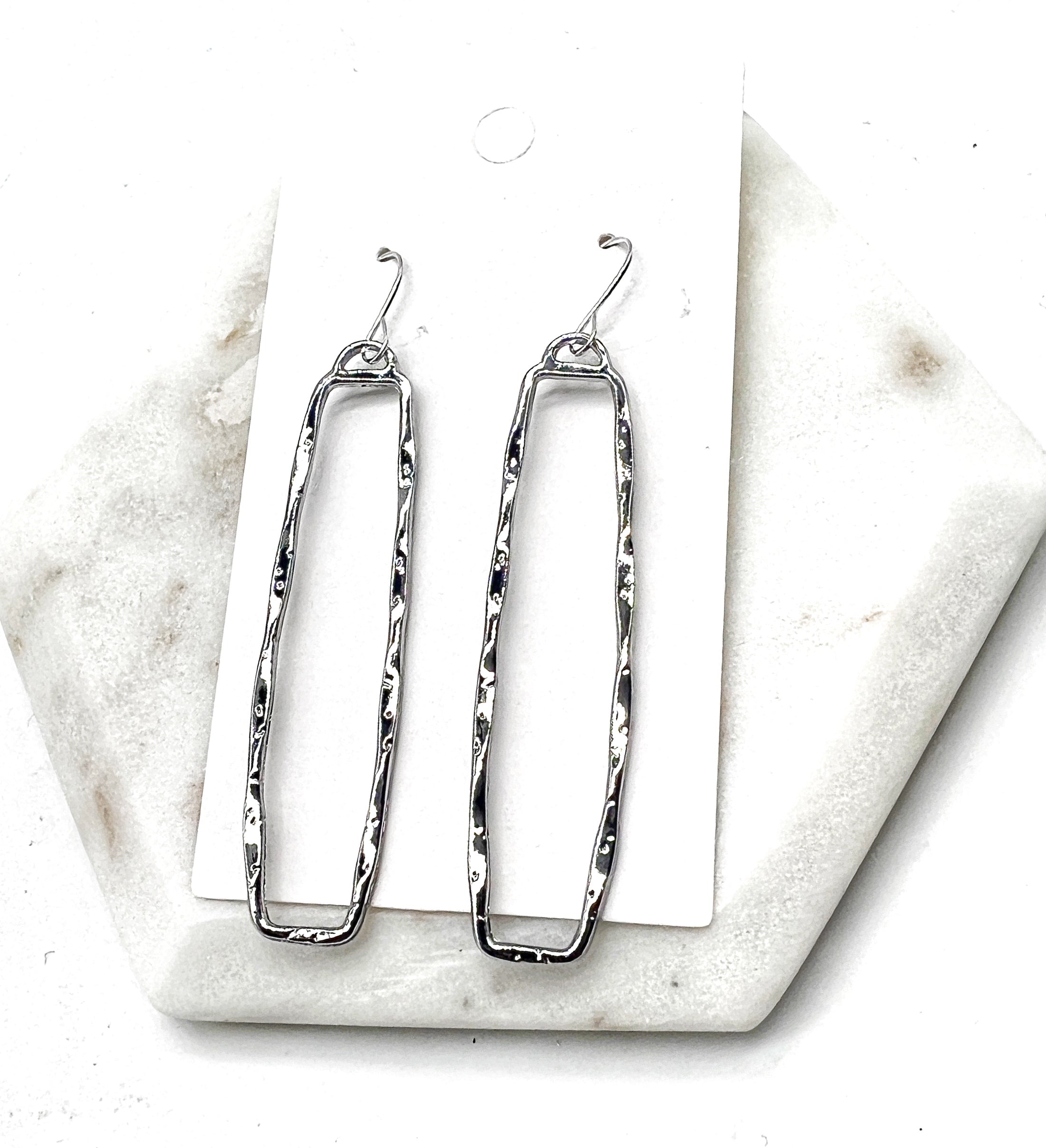 Silver Hammered Rectangle Metal Earrings