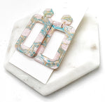 Pink Green Swirl Rectangle Earrings