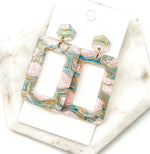 Pink Green Swirl Rectangle Earrings