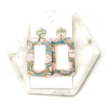 Pink Green Swirl Rectangle Earrings