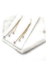 Gold CZ Triple Dangle Earrings