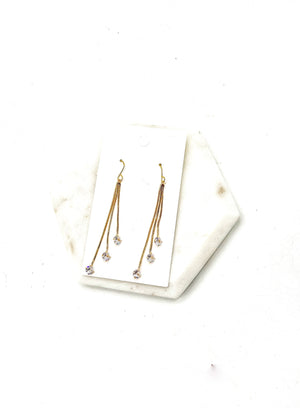 Gold CZ Triple Dangle Earrings