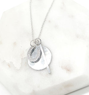 Silver Horseshoe Disc Necklace