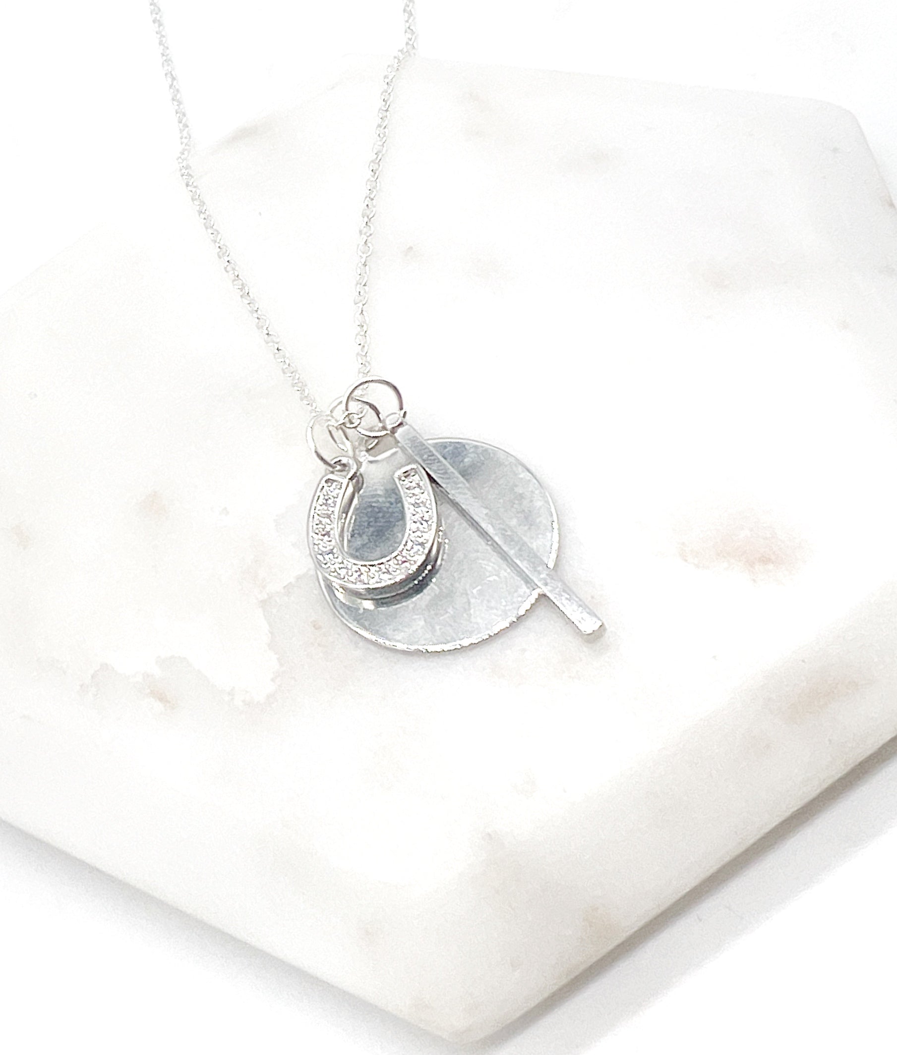 Silver Horseshoe Disc Necklace