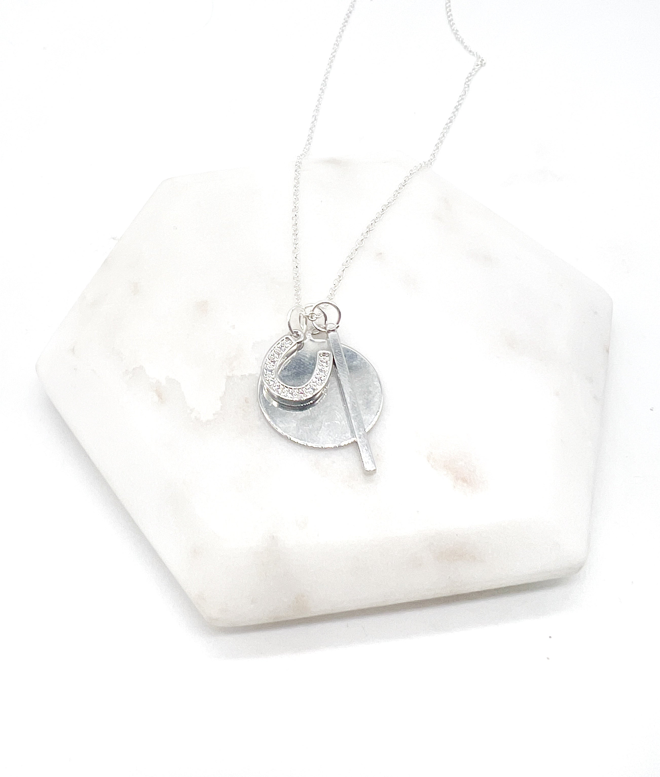 Silver Horseshoe Disc Necklace