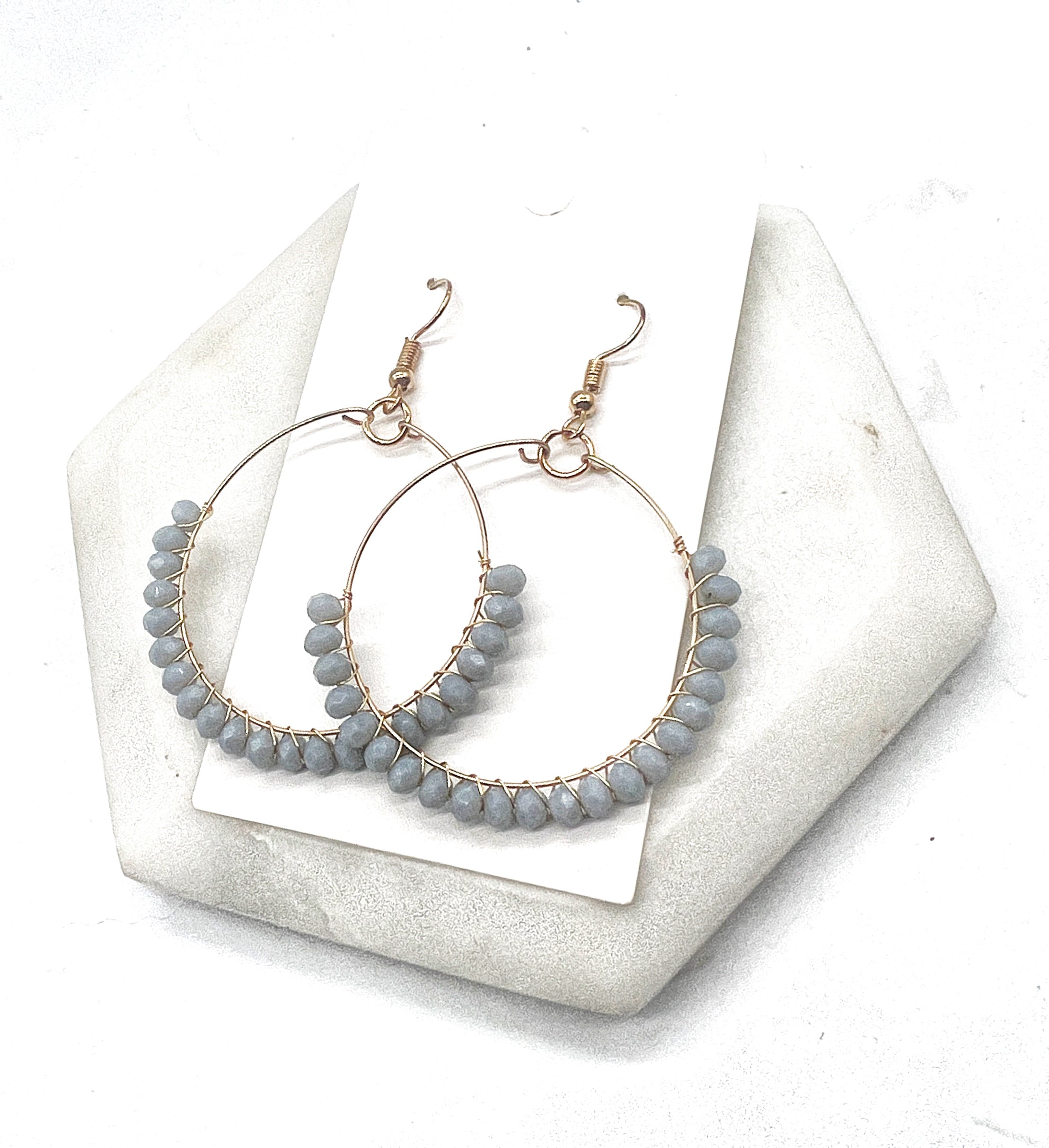 Grey Crystal Beaded Hoop Earrings