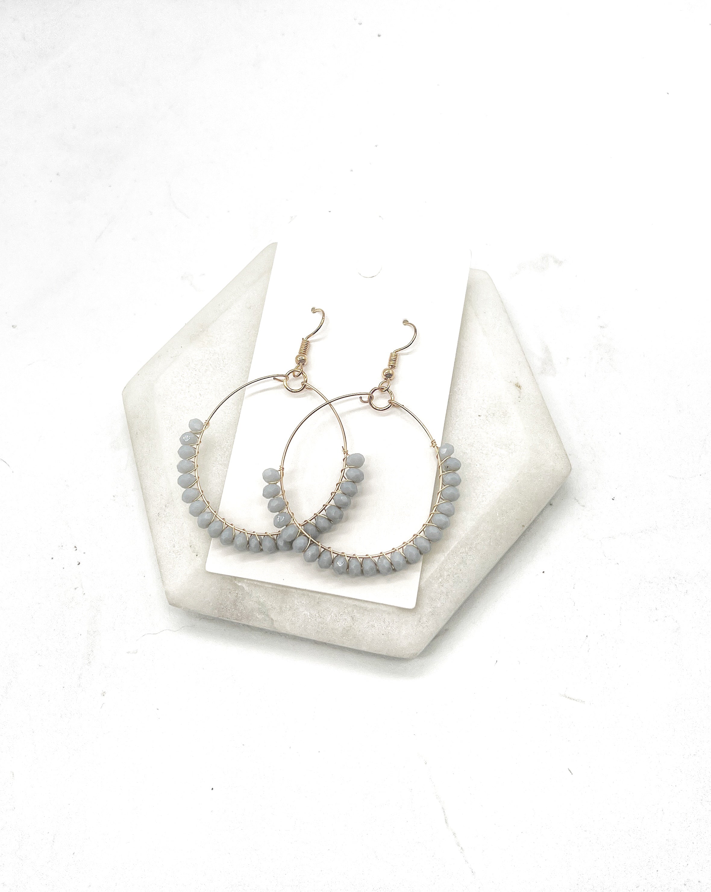 Grey Crystal Beaded Hoop Earrings