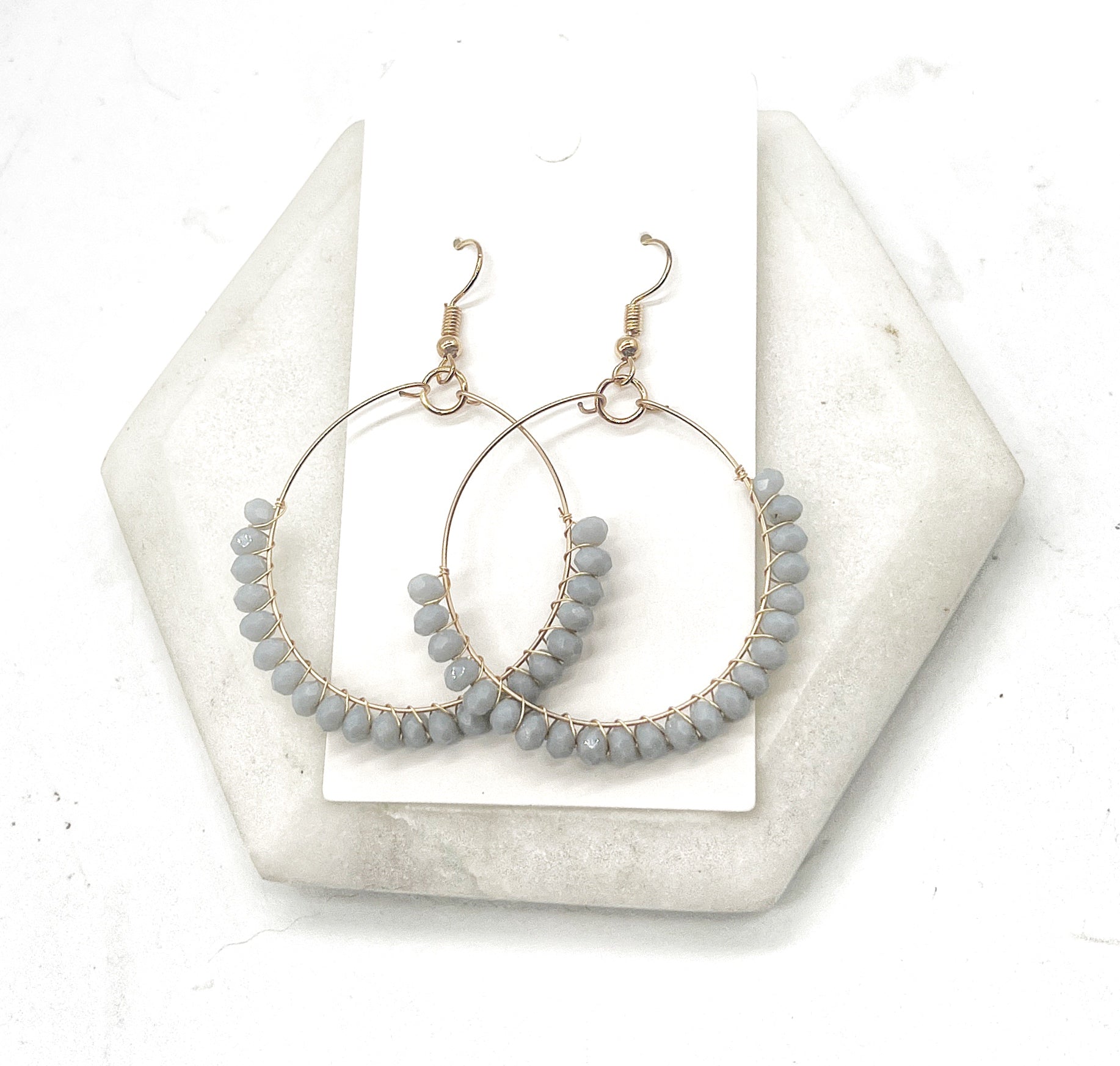 Grey Crystal Beaded Hoop Earrings