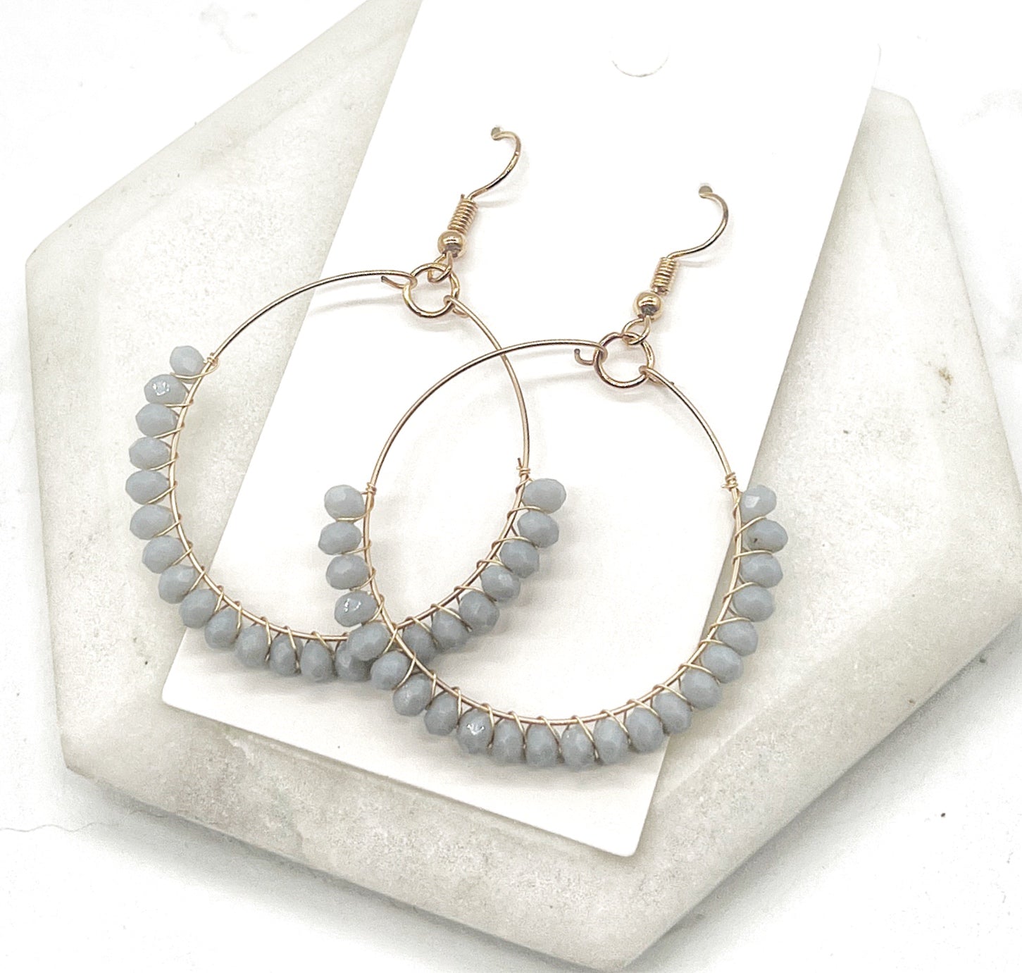 Grey Crystal Beaded Hoop Earrings