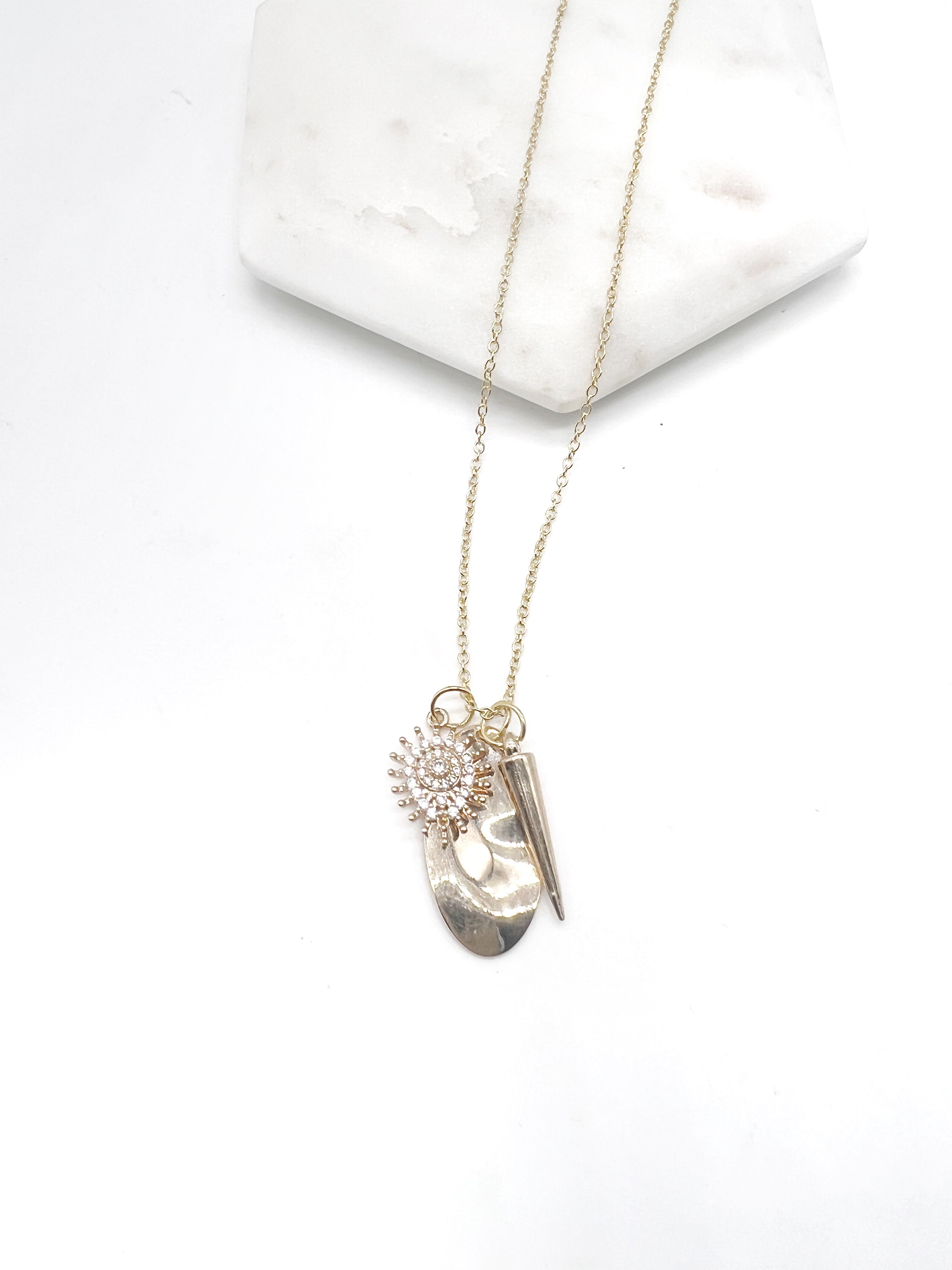 Gold CZ Oval Spike Necklace