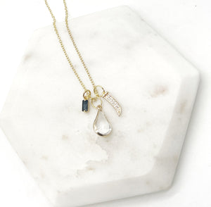 Gold Black Gem Drop Necklace