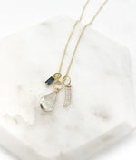 Gold Black Gem Drop Necklace