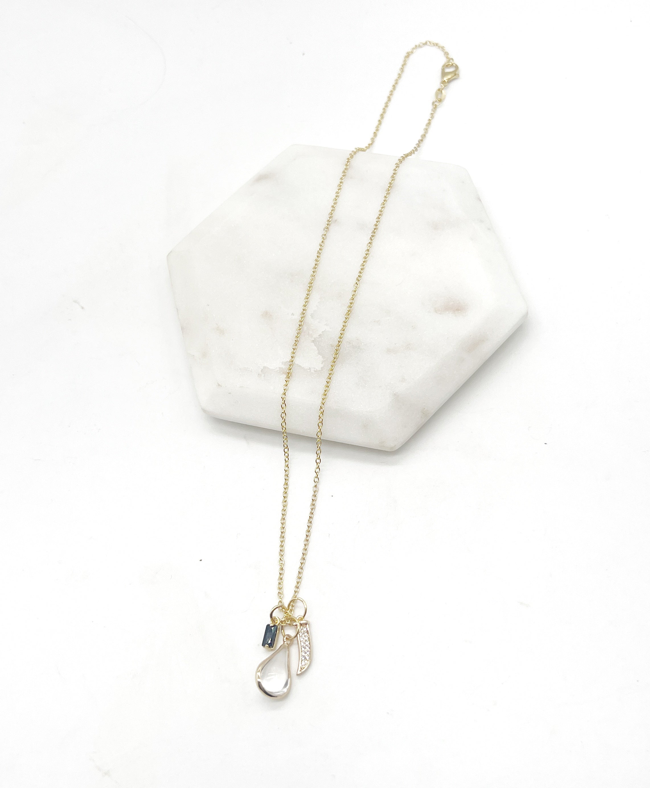 Gold Black Gem Drop Necklace