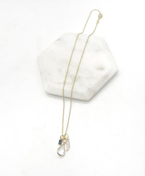 Gold Black Gem Drop Necklace