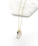 Gold Black Gem Drop Necklace